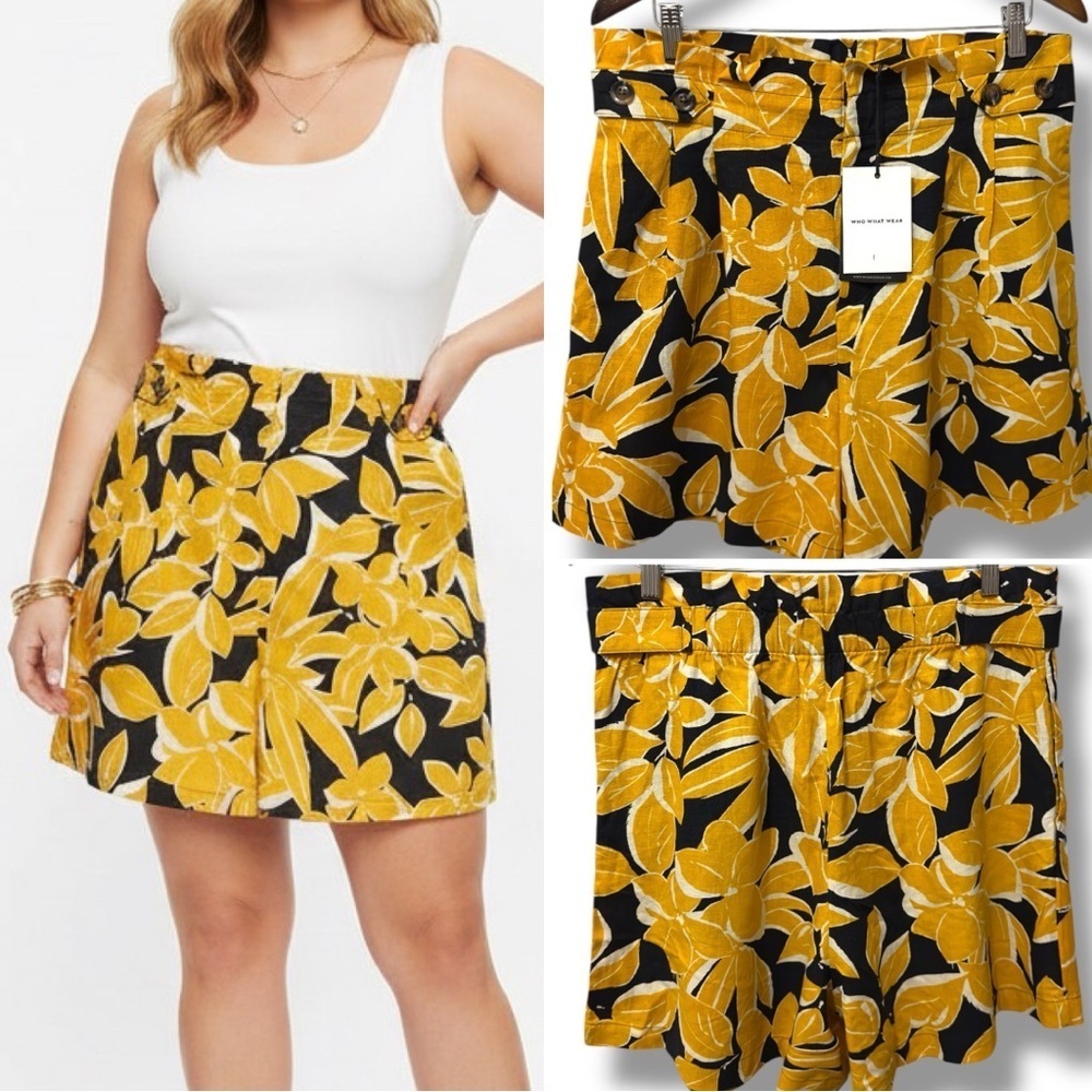 Who What Wear | NWT Yellow Floral Linen-Blend Shorts (size 14)